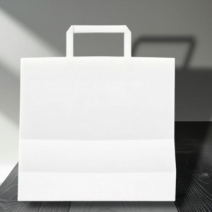Beyaz Kraft Flat Saplı Çanta 32x21x33 (250 Adet)